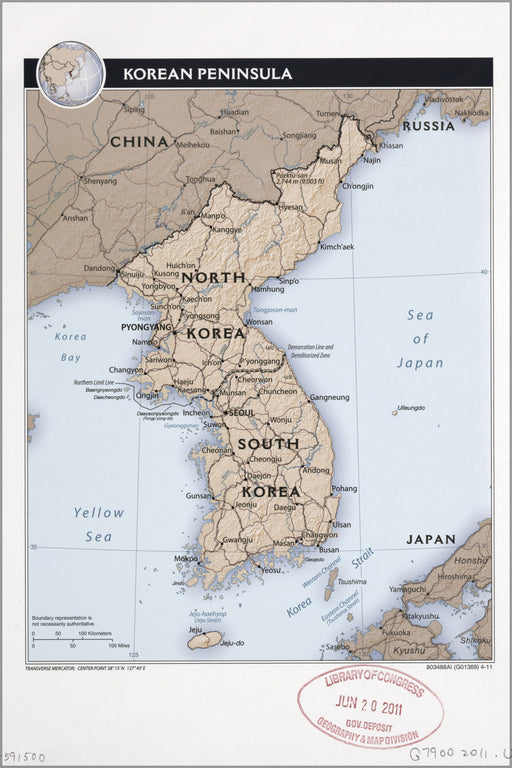 24"x36" Gallery Poster, cia map of north and south korea 2011