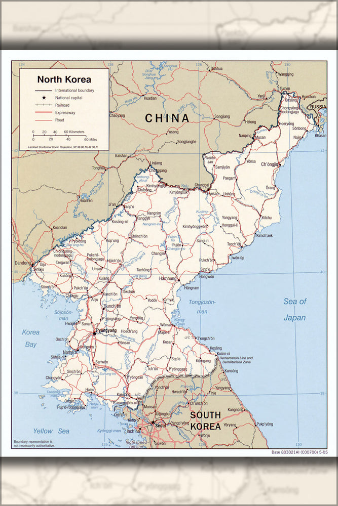 24"x36" Gallery Poster, cia map of north korea 2005