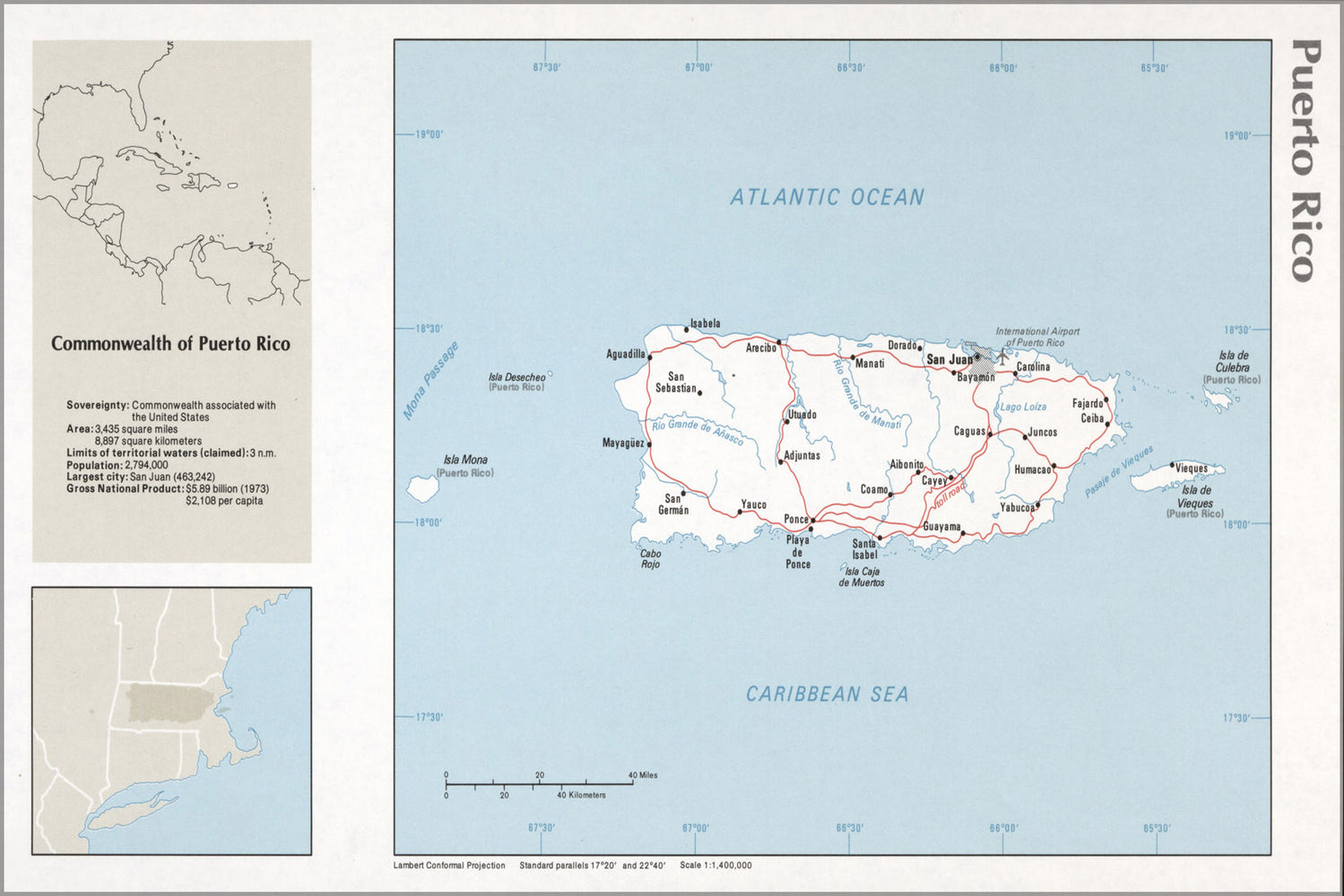 24"x36" Gallery Poster, cia map of puerto rico 1976