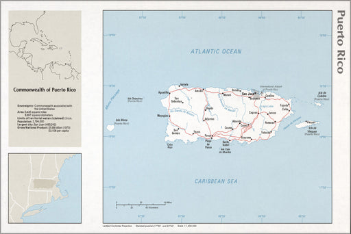24"x36" Gallery Poster, cia map of puerto rico 1976