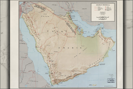 24"x36" Gallery Poster, cia map of saudi arabia 1969