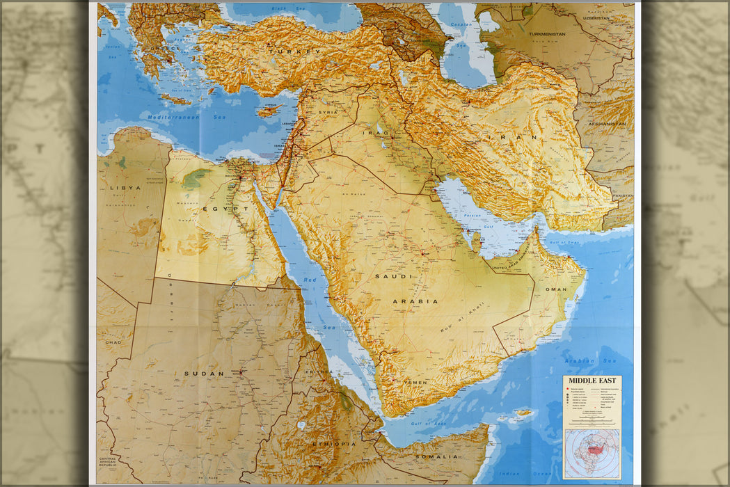 24"x36" Gallery Poster, cia map of saudi arabia iran iraq egypt turkey israel