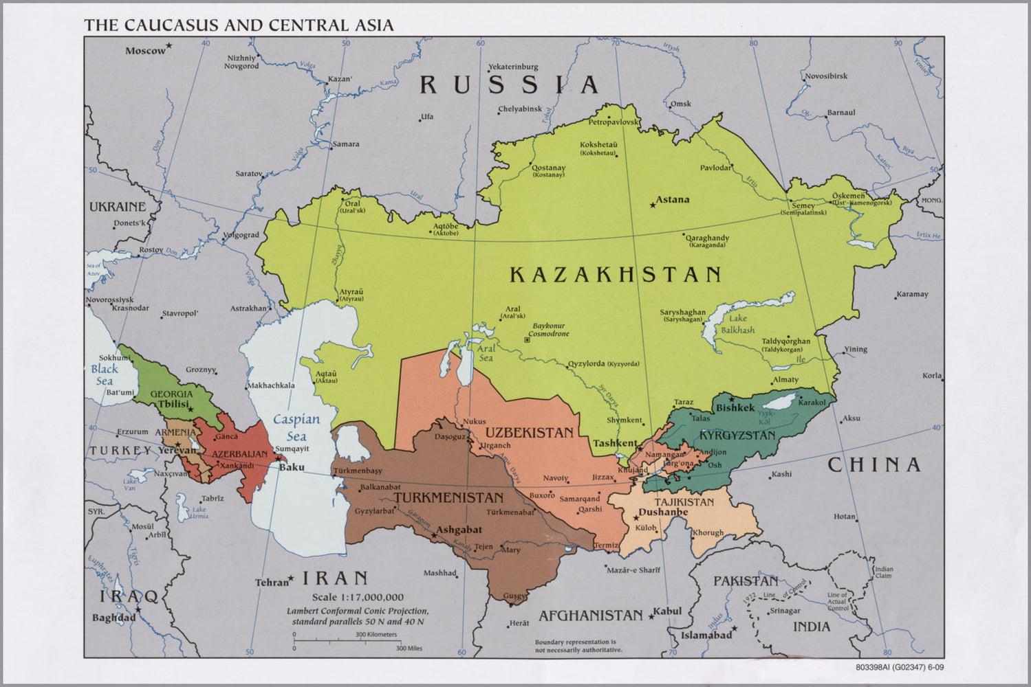 24"x36" Gallery Poster, cia map of south Caucasus, kazakhstan 2009