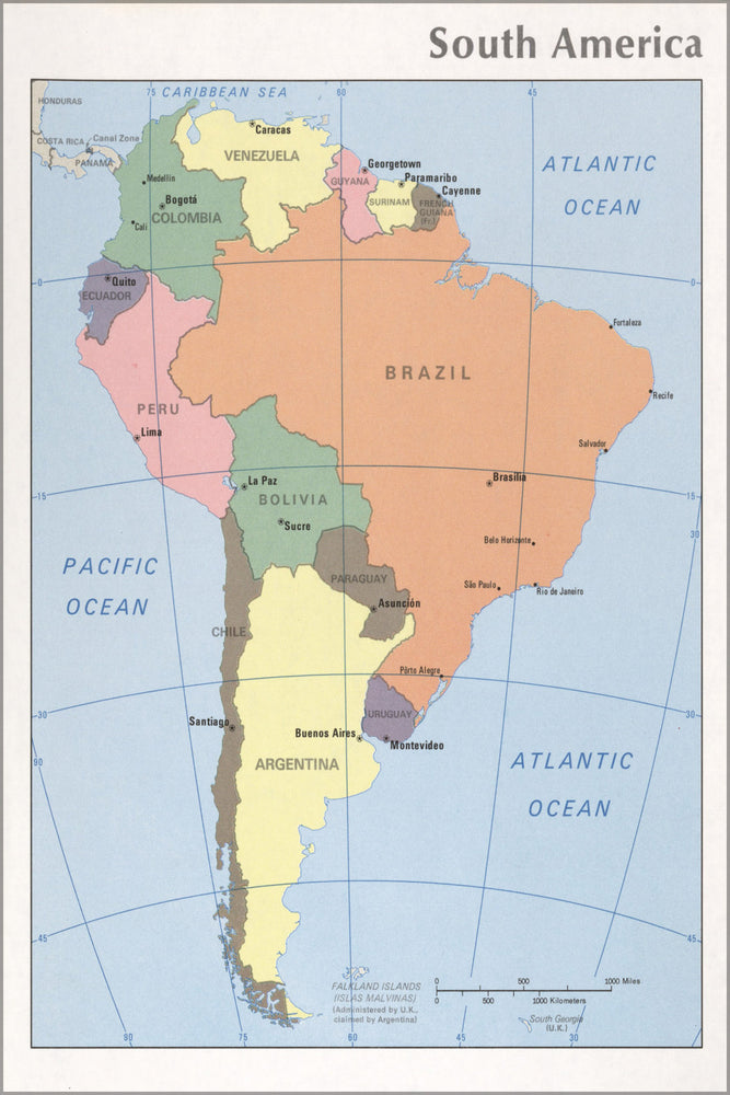 24"x36" Gallery Poster, cia map of south america 1976