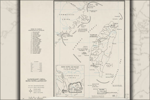 24"x36" Gallery Poster, cia map of taiwan, Hong Kong, and Macao 1958