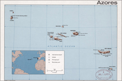 24"x36" Gallery Poster, cia map of the Azores 1975