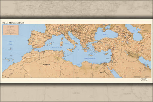 24"x36" Gallery Poster, cia map of the Mediterranean sea basin 1998