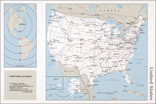 24"x36" Gallery Poster, cia map of the United States 1976