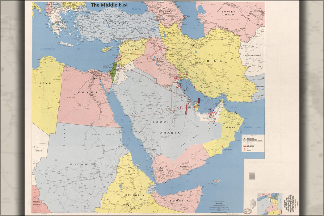 24"x36" Gallery Poster, cia map of the middle east 1991