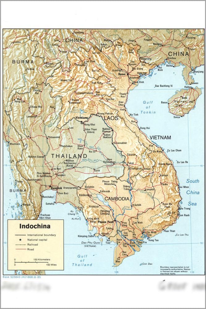 24"x36" Gallery Poster, cia map of vietnam laos cambodia 1985 p2