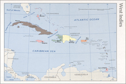24"x36" Gallery Poster, cia map of west indies 1976