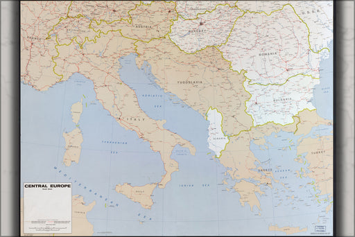 24"x36" Gallery Poster, cia map southern Central Europe italy greece 1973