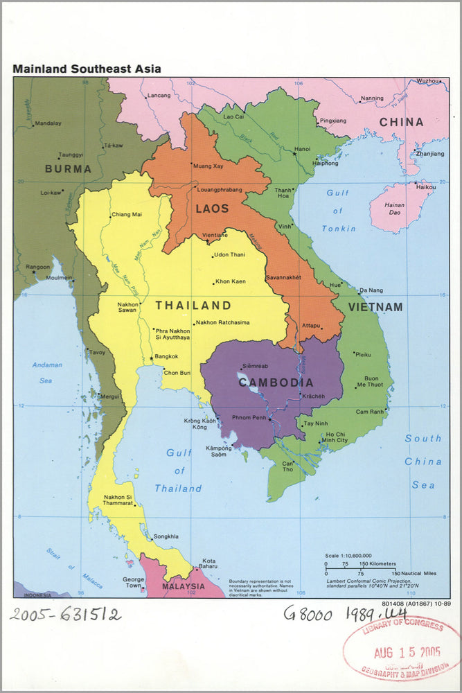 24"x36" Gallery Poster, cia map vietnam laos cambodia thailand 1989