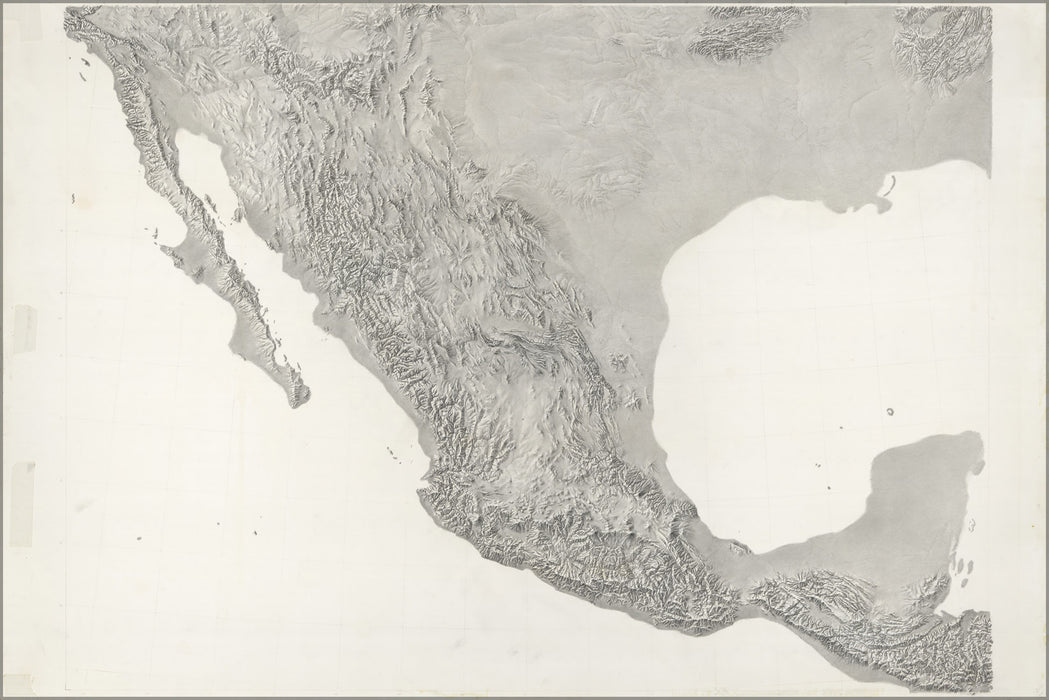 24"x36" Gallery Poster, cia terrain map of Mexico