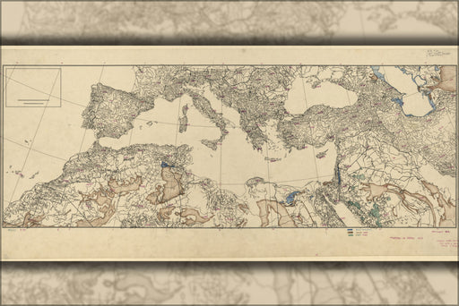 24"x36" Gallery Poster, cia terrain map of S. Europe and N. Africa P1