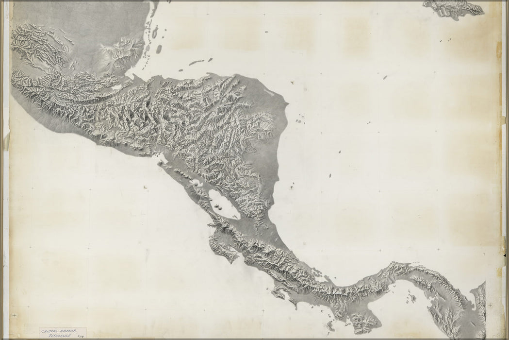 24"x36" Gallery Poster, cia terrain map of central america