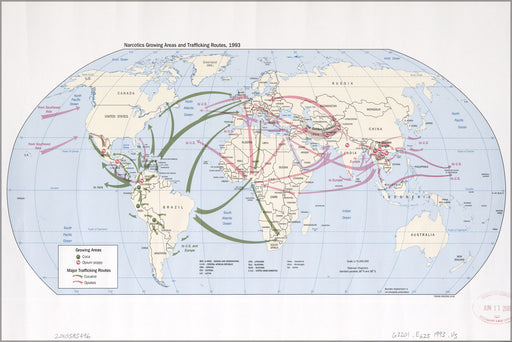 24"x36" Gallery Poster, cia world map narcotics growing trafficking 1993