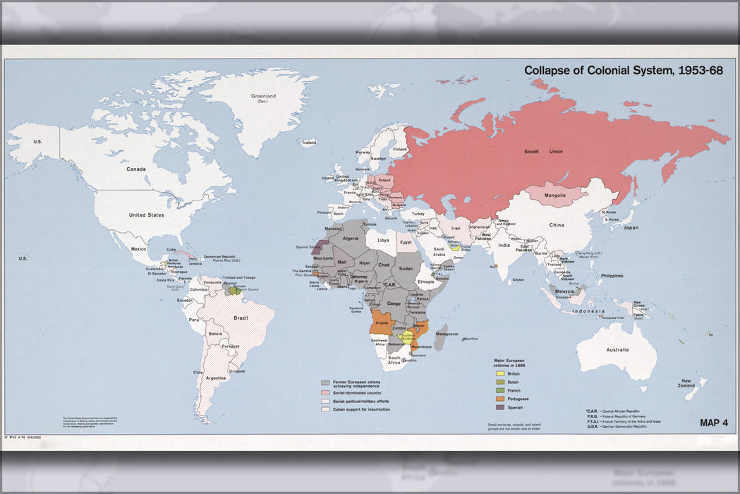 24"x36" Gallery Poster, cia world map of colonial system collapse 1953-68