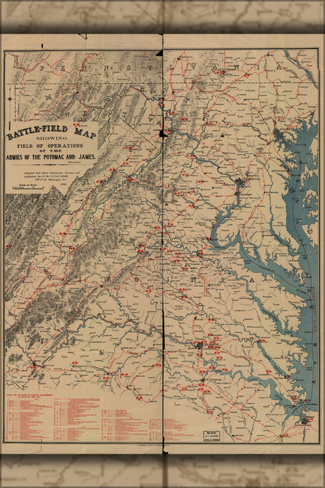 24"x36" Gallery Poster, civil war Map of Virginia and Maryland