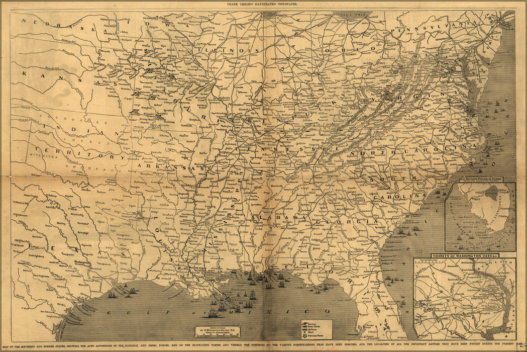 24"x36" Gallery Poster, civil war Map of armies in sourthern states 1861