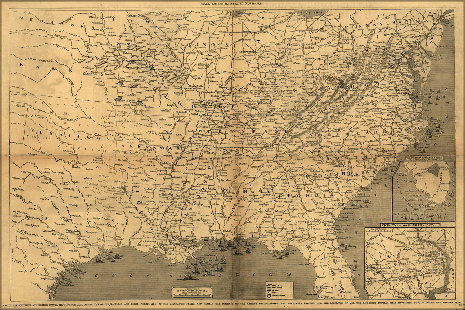 24"x36" Gallery Poster, civil war Map of armies in sourthern states 1861