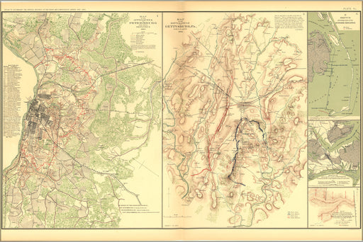 24"x36" Gallery Poster, civil war battle map Petersburg, Gettysburg (PA), Burnside Expedition, Lovejoy's Station (GA)