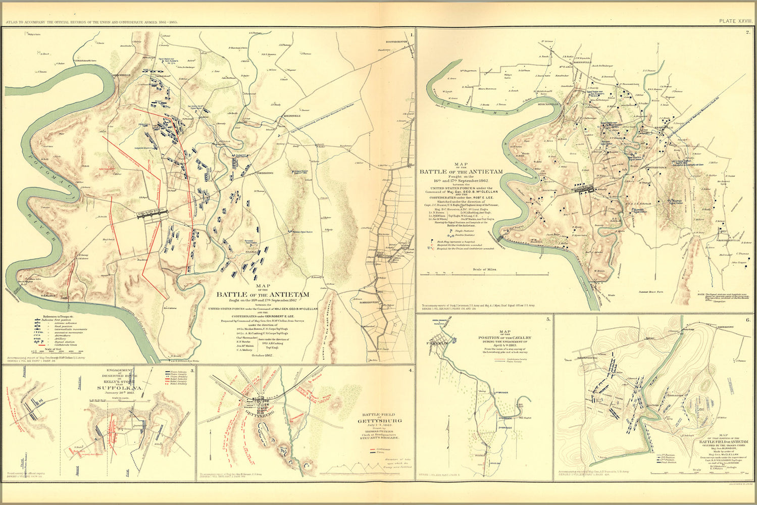 24"x36" Gallery Poster, civil war battle map of Antietam, Suffolk, Gettysburg, Franklin