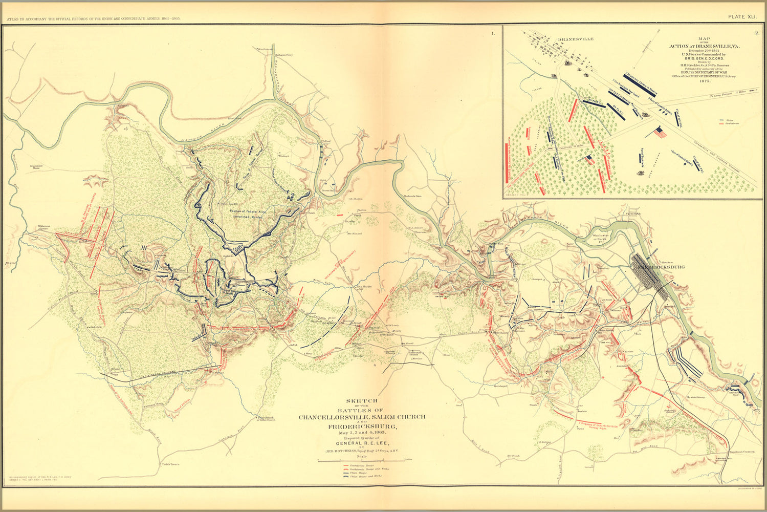 24"x36" Gallery Poster, civil war battle map of Chancellorsville, Salem Church and Fredericksburg, Dranesville (VA)