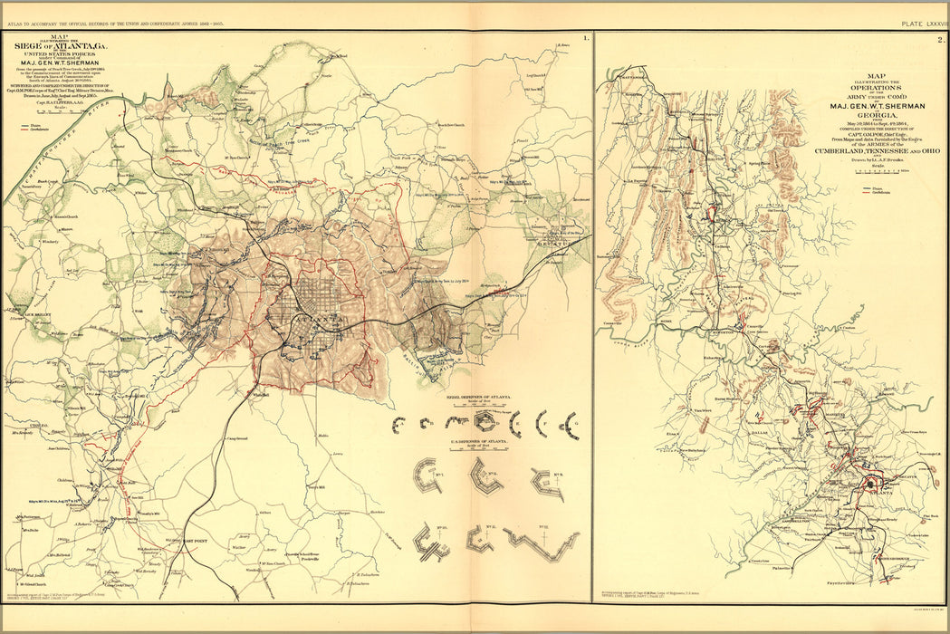 24"x36" Gallery Poster, civil war map Atlanta (GA), Georgia