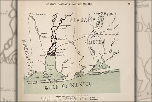 24"x36" Gallery Poster, civil war map Canby's Mobile alabama campaign