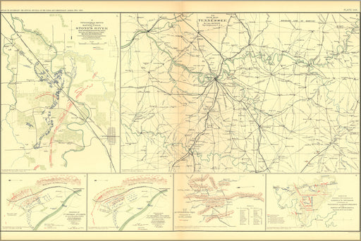 24"x36" Gallery Poster, civil war map Stone's River, Tennessee, Fredericksburg (VA), Huntersville Lane, Chickamauga