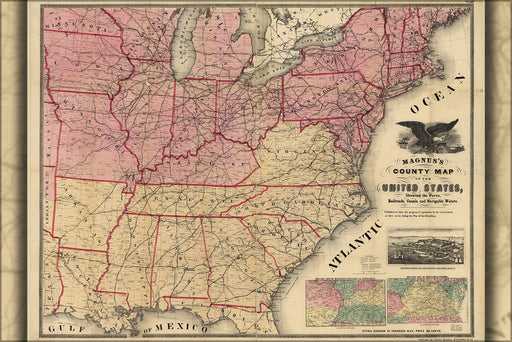 24"x36" Gallery Poster, civil war map United States forts railroads 1862