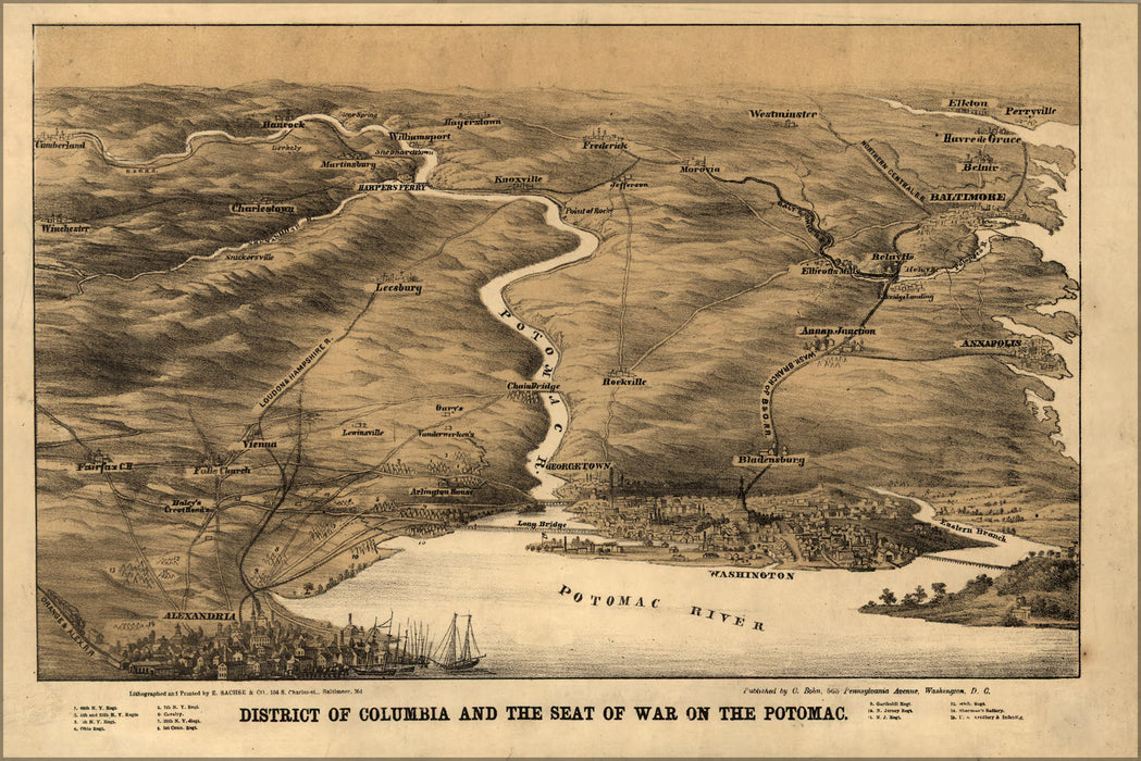 24"x36" Gallery Poster, civil war map Washington d.c. Potomac river 1860s