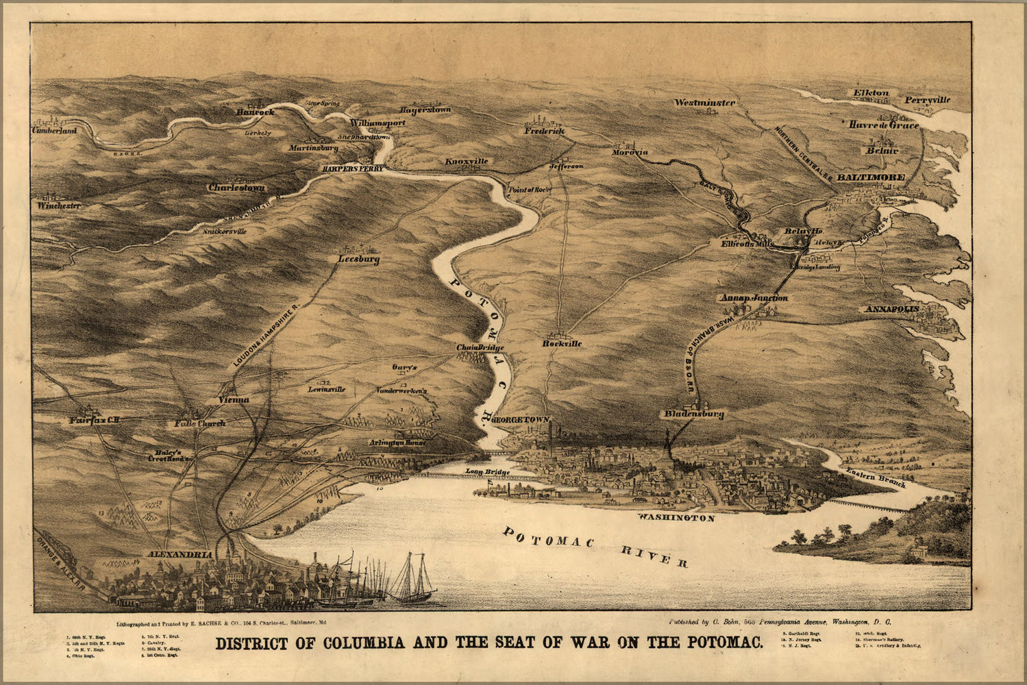 24"x36" Gallery Poster, civil war map Washington d.c. Potomac river 1860s