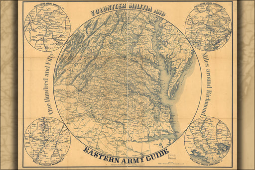24"x36" Gallery Poster, civil war map area around Richmond virginia