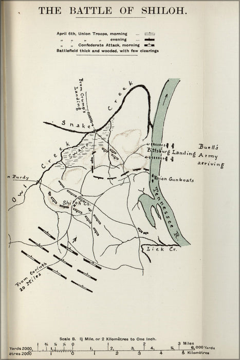 24"x36" Gallery Poster, civil war map battle of shiloh