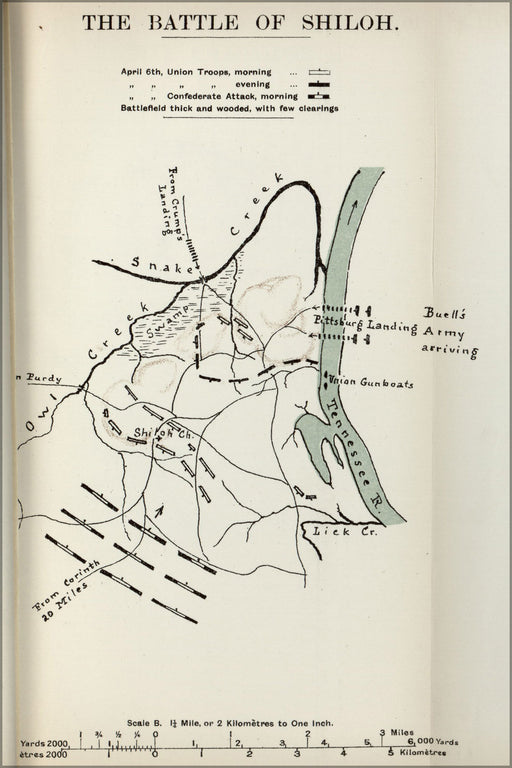 24"x36" Gallery Poster, civil war map battle of shiloh