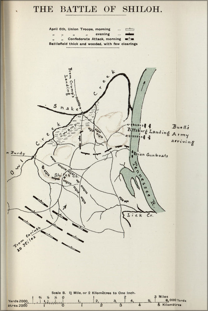 24"x36" Gallery Poster, civil war map battle of shiloh
