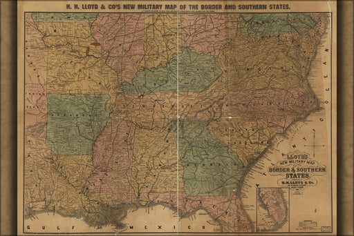 24"x36" Gallery Poster, civil war map border & southern states 1861