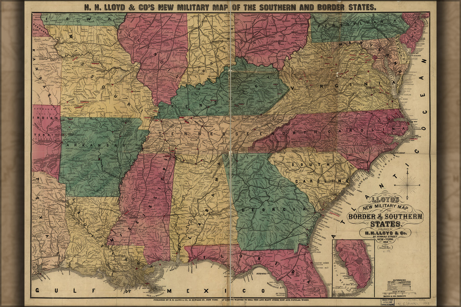 24"x36" Gallery Poster, civil war map border & southern states 1862