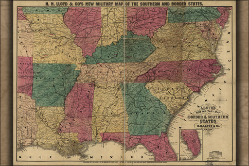 24"x36" Gallery Poster, civil war map border & southern states 1862