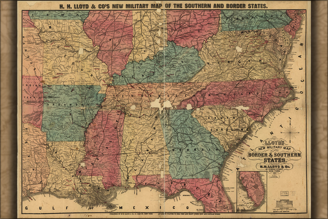 24"x36" Gallery Poster, civil war map border & southern states 1863