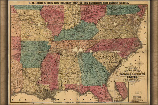 24"x36" Gallery Poster, civil war map border & southern states 1863