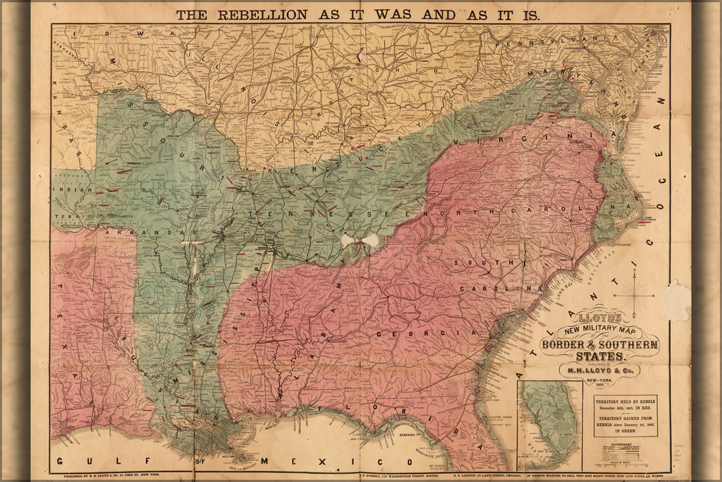 24"x36" Gallery Poster, civil war map border & southern states 1863 p3