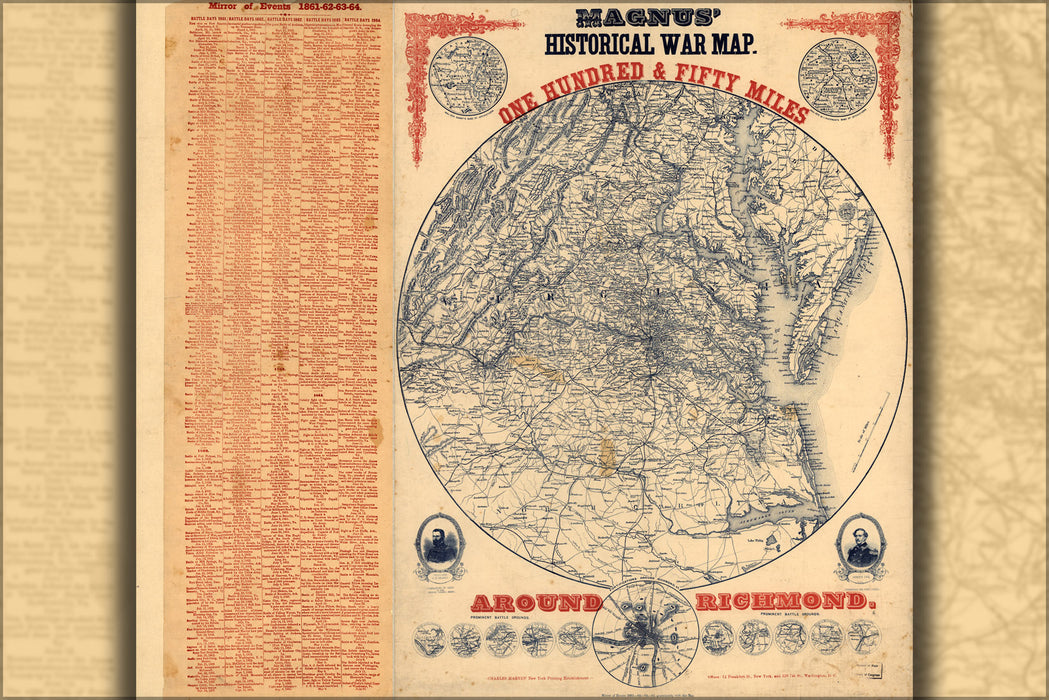 24"x36" Gallery Poster, civil war map of 150 mi around Richmond 1864