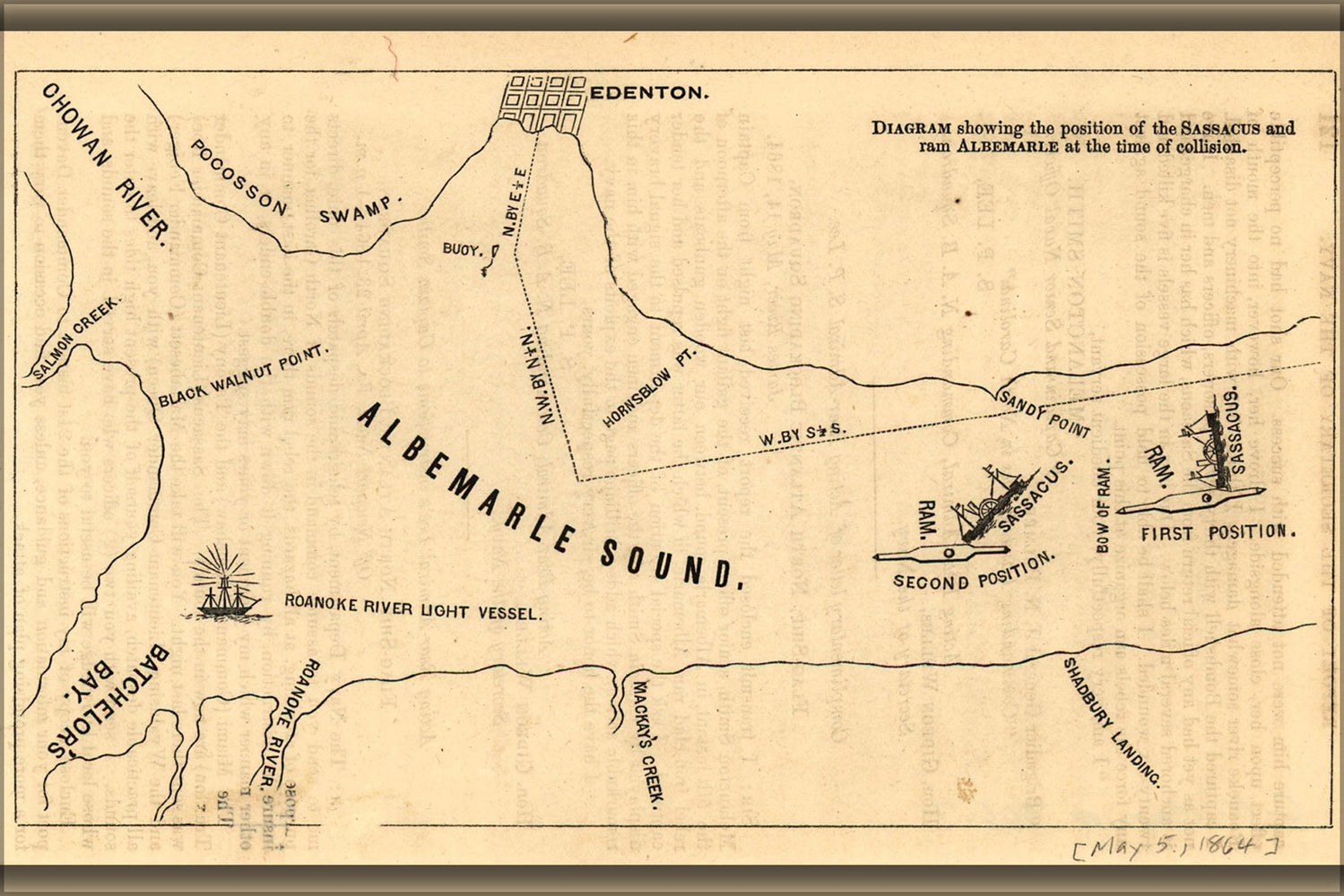 24"x36" Gallery Poster, civil war map of Albemarle Sound 1864