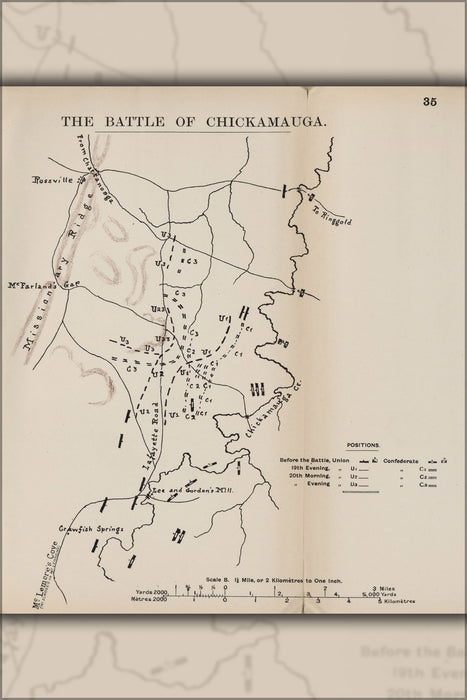 24"x36" Gallery Poster, civil war map of Battle of Chickamauga