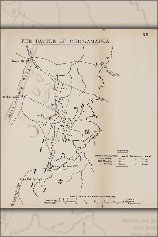 24"x36" Gallery Poster, civil war map of Battle of Chickamauga