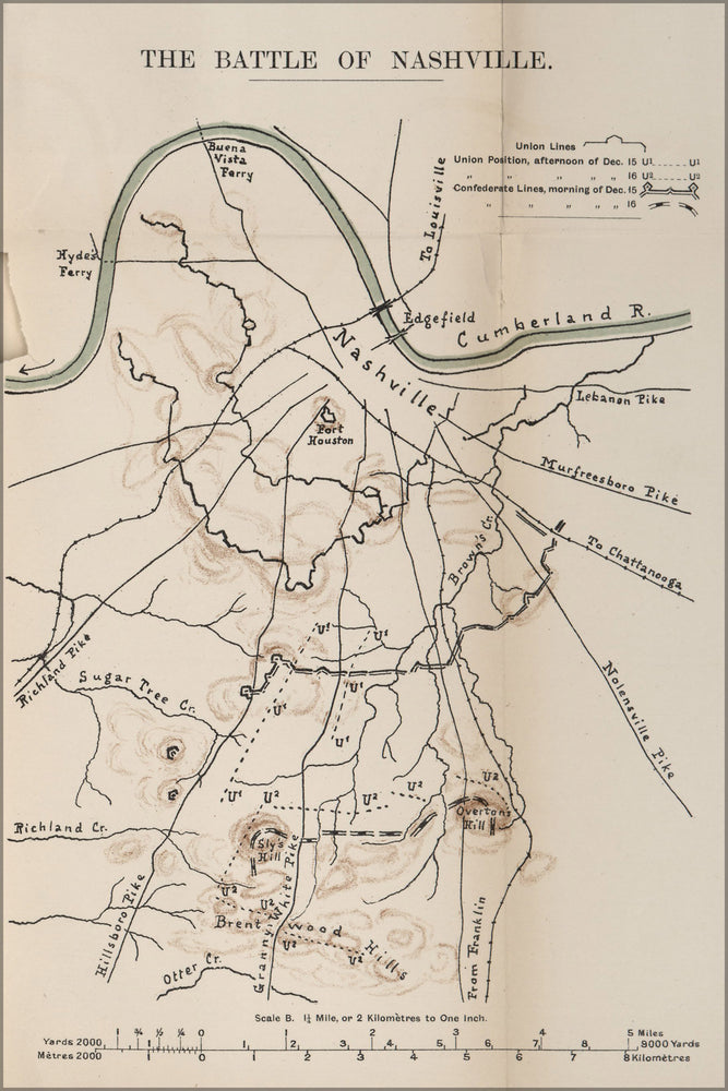 24"x36" Gallery Poster, civil war map of Battle of Nashville