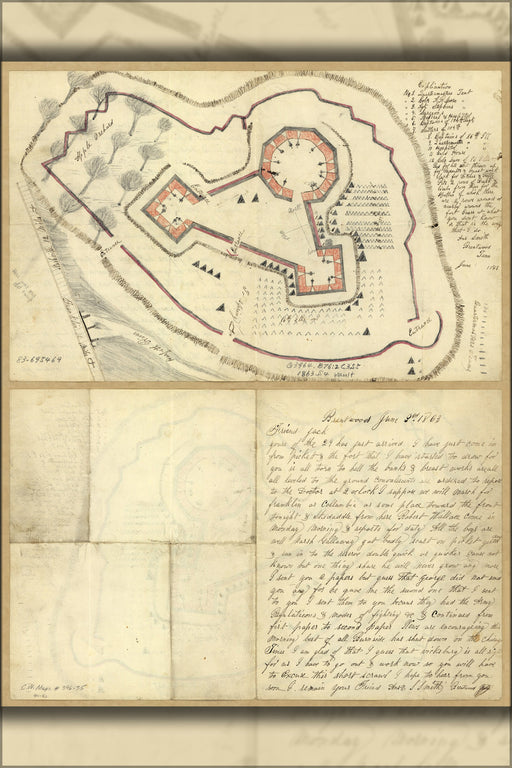 24"x36" Gallery Poster, civil war map of Camp Brentwood, Tennessee 1863